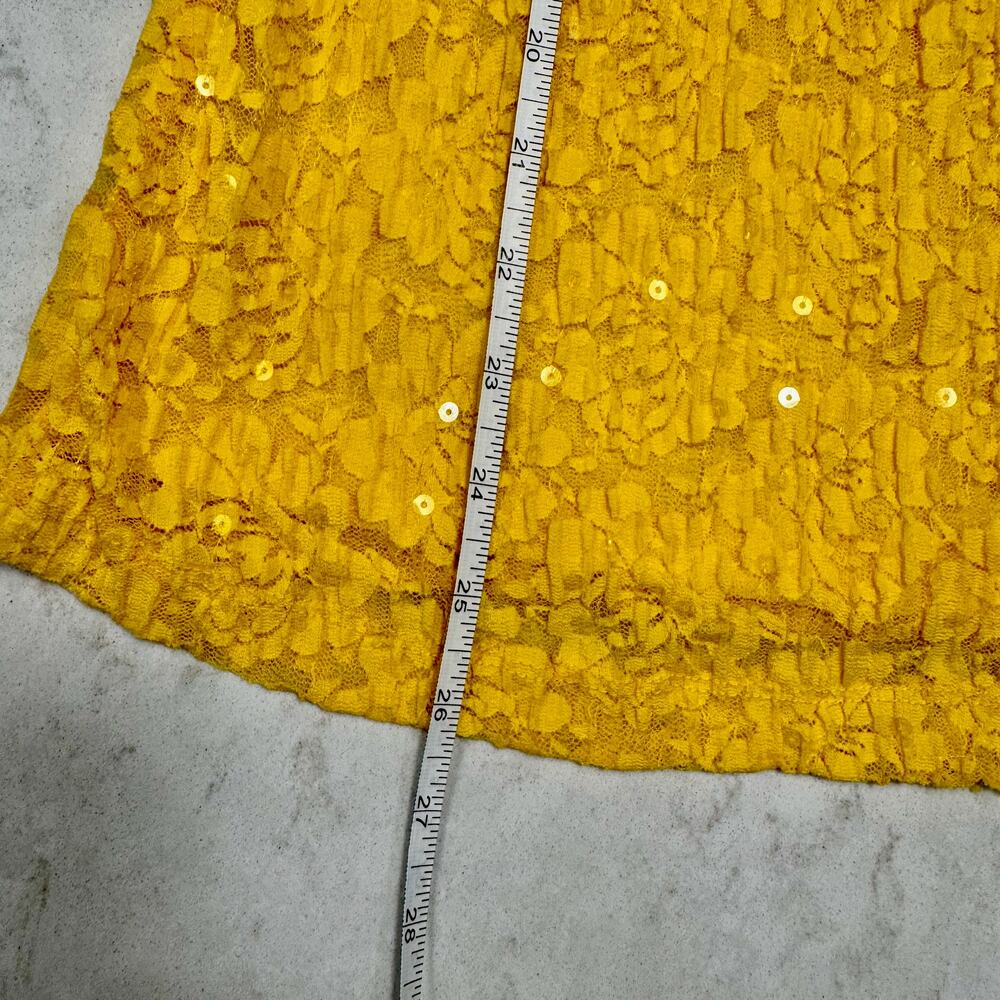 bebe Lace Sequin Tank Top Yellow Women's Large Y2K McBling Floral Clubwear 2000s - Picture 15 of 16